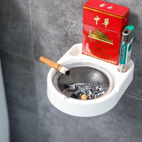 Household wall mounted ashtray toilet non perforated stainless steel detachable ashtray