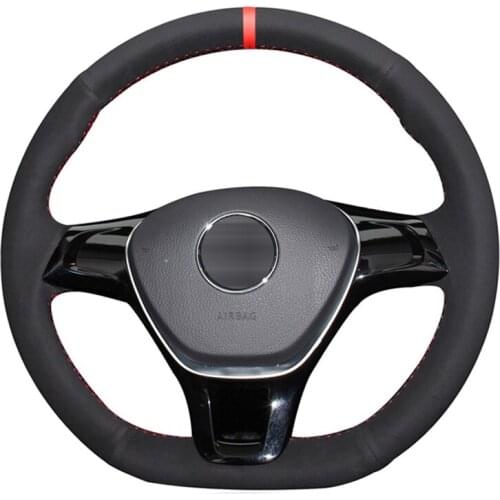 Black Suede Red Marker Car Steering Wheel Cover for Volkswagen VW Golf 7 (VII) Golf Sportsvan(SV) Polo Tiguan Allspace T-Roc