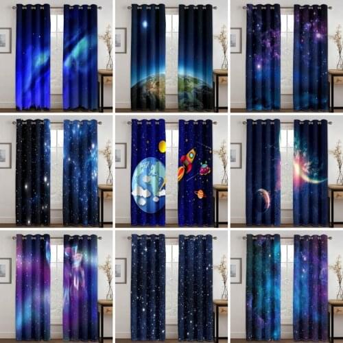 Living Room Shading Decorative Curtains Cosmic Starry Sky Spaceship Pattern Home Textile Decoration Bedroom Grommet Curtains