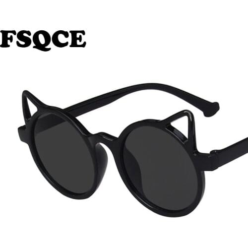 FSQCE Fashion Kids Round Sunglasses Girls Boys Cat Ear Sun Glasses Lovely Cateye Children Baby Eyewear Gradient Eyeglasses UV400