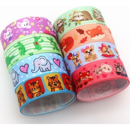DHK 50yards Animal Rabbit Fox Elephant Printed Grosgrain Ribbon Accessory Hairbow Headwear Decoration DIY Wholesale OEM S1602