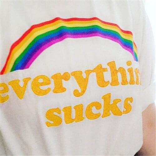 Fashion New Summer T Shirt Ladies T-shirt Simple White Round Neck Short Sleeve tee shirt female Everthing Sucks Tshirt