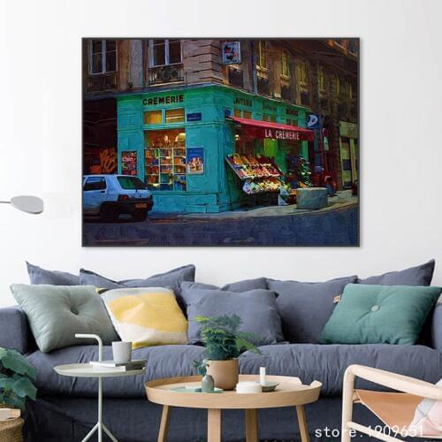 Cotton no frame Mediterranean sea light street shop canvas printings oil painting printed on cotton wall art decoration picture