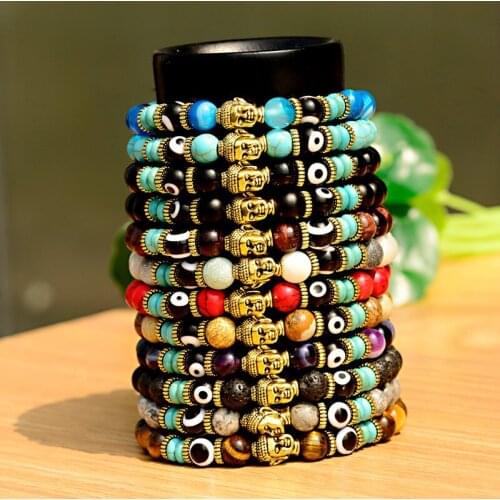 Classic Ethnic Evil Eye Bracelet Men Jewelry Buddha Buddhism Bileklik Bohemian Chakra Tiger Eye Stones Beads Bracelets For Women