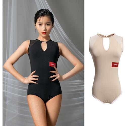 New Latin Dance Clothes Female Sexy See Through Backless Latin Practice Jumpsuit Ballroom Dance Tops Tango Dance Costume VO1083