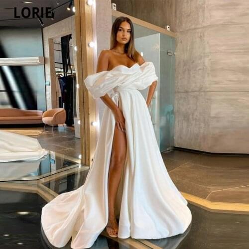LORIE Simple Satin Evening Dresses A-Line 2021 Strapless Open Back Celebrity Beauty Pageant Dresses Princess Prom Party Gowns