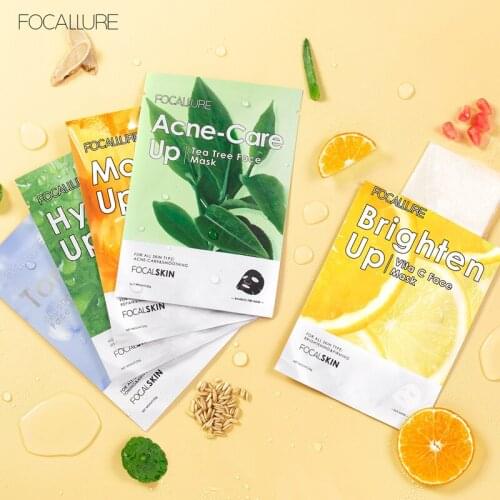 FOCALLURE Face Mask Skin Care Acne Remedy Vitamin C Moisturizing Oil Control Tone up Brighten up Energy Facial Sheet Black Mask