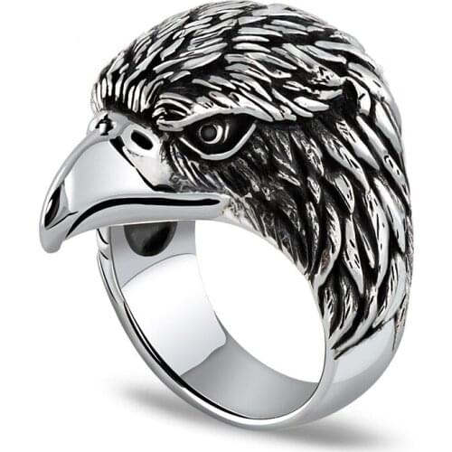 2018 Fashion Hot Selling Retro Titanium Steel Rings Retro Simulation Titanium Steel Eagle Head Ring Domineering for Man
