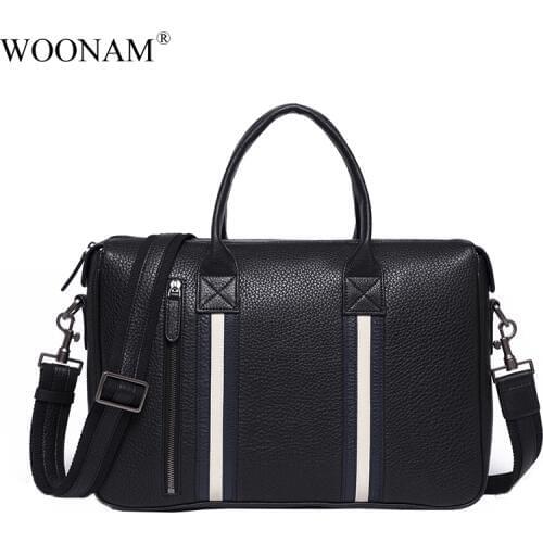 WOONAM Men Briefcase High-end Men Bag Luxury Designer Top Grain Genuine Calf Leather Top Handle Bag Notebook Case Bag BG1017
