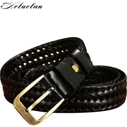 Aoluolan New Mens belts luxury Fashion genuine leather braided Real Cow skin straps men Jeans Wide girdle Male