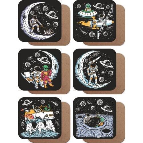 Wooden Coaster Set Funny Alone Nightmare Astronaut Kitchen Astronaut Design Coasters