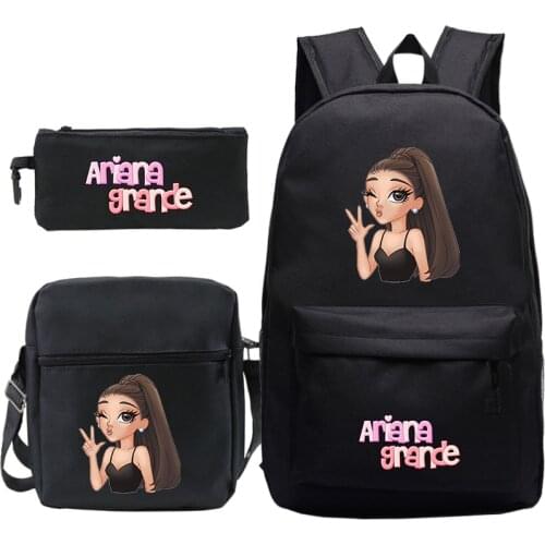 3Pcs Set Backpack Ariana Grande Backpack Canvas Knapsack School Bags Teens Back to School Shoulder Bag Pencil Case Girls Boys