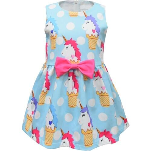 Girls Bow Decoration Clothes Christmas Unicorn Pattern Dresses Kids Halloween Party Dress Princess Sleeveless Costume Vestidos