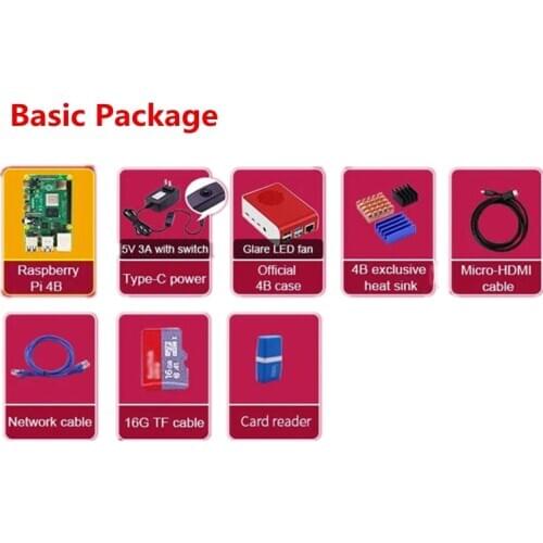 Official Raspberry PI 4B Kit With Raspberry Pi 4 Model B Development Board With Case Glare LED Fan TF Card 5V 3A Type-C Power