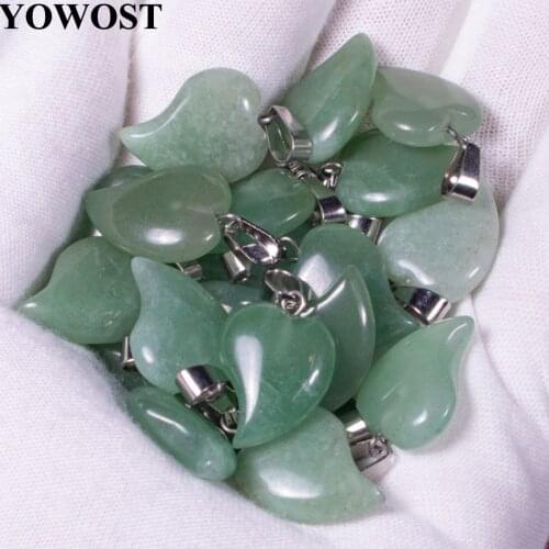 Wholesale 10Pcs/Lot Natural Stone Aventurine Pendants Crooked Heart Shape Dangle Beads Women jewelry QV0095