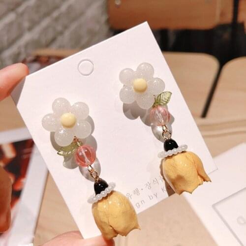 Original new design fairy immortal flower earrings yellow bud earrings temperament wild hand made earrings for women