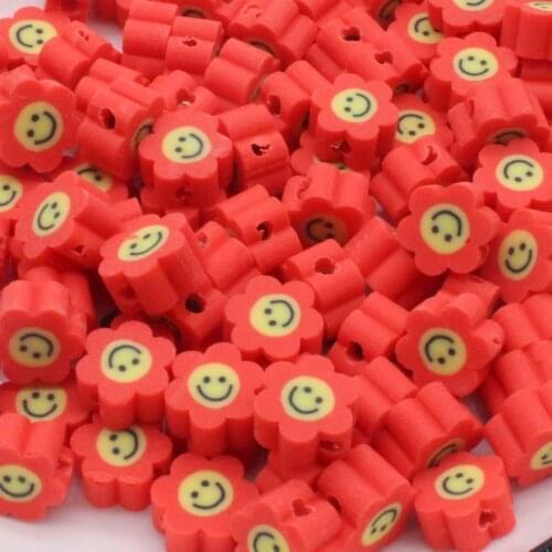 Red Smile Flowers Polymer Clay Spacer Beads Sun Flower, for Jewelry Making,Earring Making Necklace Accessories 10MM