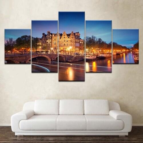 Full square round diamond embroidery 5 Piece netherlands Amsterdam nightscape diamond painting 5d diy mosaic sale arts EE2061
