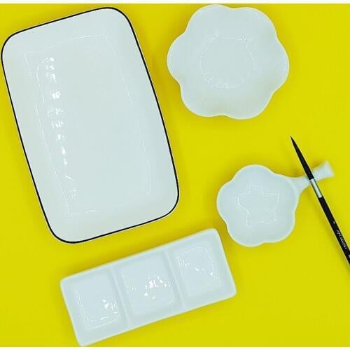 DINGYI Professional Rectangle Ceramic Palette High Quality Plum Flower Palette For Watercolor Gouache Painting Art Supplies
