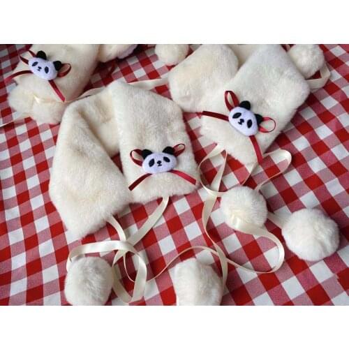 Fluffy Fur Ball Pendant Panda Theme White Warm Scarf Winter Soft Adult Scarves Cute Girls Collar Neckerchief