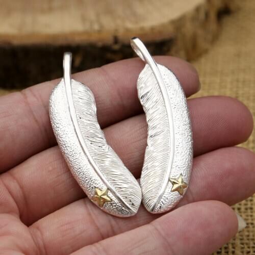 S925 Sterling Silver Takahashi Goro Handmade Fashion Feather Male And Female Retro Thai Silver Pendants