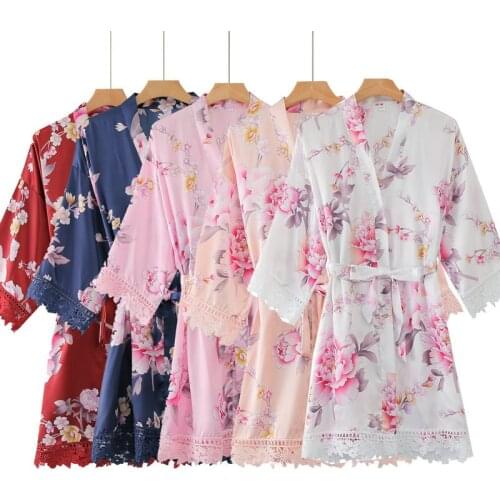 Silk Floral Lace Robe bridal robes with lace bridesmaid robes robes for women solid silk robe wedding party robes flower robes
