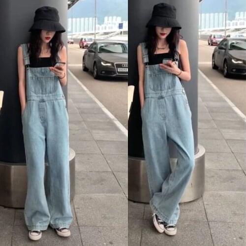 Mopping Pants 2020 Spring Autumn New Model Korean-Style Loose-Fit High-Waist Wide-Leg Jeans Overall Womens Fashion Jumpsuit