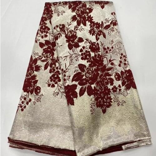 5yards/pc) Wonderful wine red jacquard flowers African party lace fabric 2021 newest brocade fabric for party dress JZZ029
