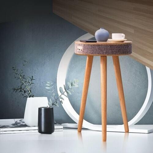 Smart Bluetooth Music Round Table Wooden Living Room Home Office 3D Surround Intelligent Wireless Charging Coffee Tea Table