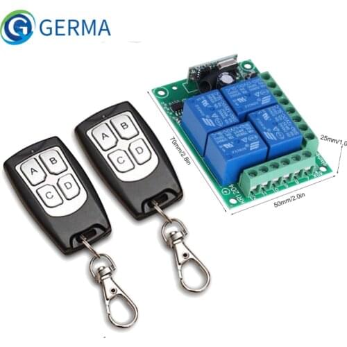 GERMA Universal Wireless Remote Control Switch DC 12V 4CH relay Receiver Module With 4 channel RF Remote 433 Mhz Transmitter