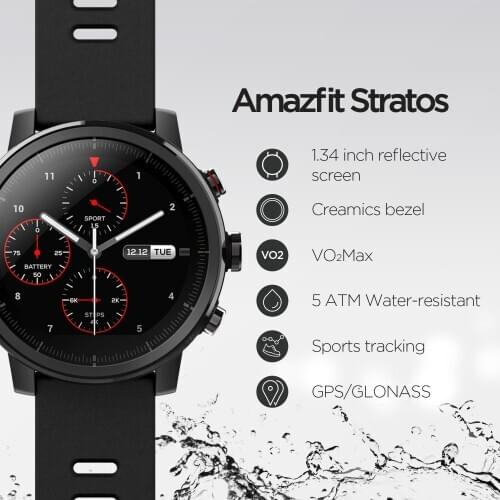 In Stock Amazfit Stratos Smartwatch 5ATM Waterproof Smart Watch Bluetooth GPS Step Counter Heart Monitor for Android iOS