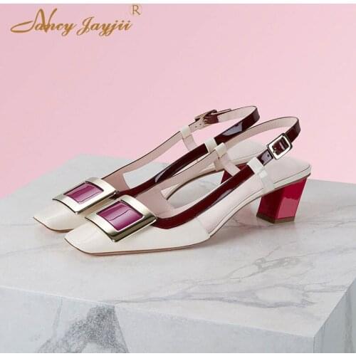 Womens High Heels Womens Shoes Dress Party Casual Patent Leather Metal Decoration Chunky Heel High Heels 2019 Autumn 44