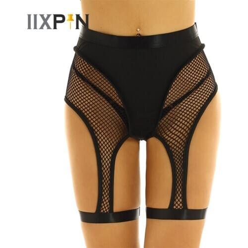 Women High Waist Shorts Pants See Through Fishnet Splice Cutout Legging Half Pants Booty Shorts Ladies Slim Fit Sexy Costumes