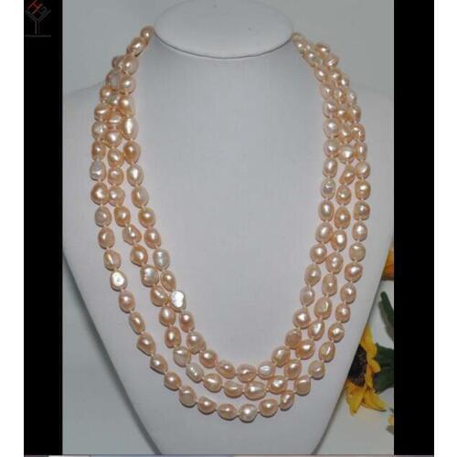 Wedding Women Jewelry 120CM 46inch Necklace 8-9mm Light Pink orange Pearl Baroque Natural Freshwater Pearl