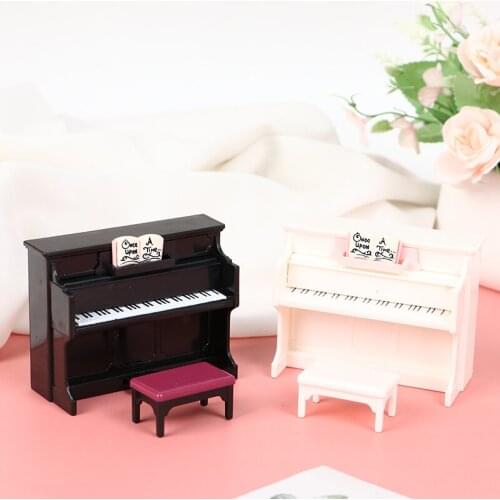 1/12 Dollhouse Mini Plastic Piano With Stool Musical Instrument Model For Doll House Accessories Decor 1Pcs Miniature Piano Set