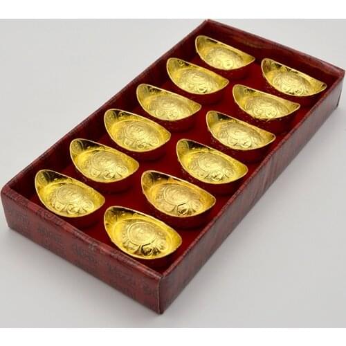 12 Pieces Mascot Metal Crafts Feng Shui Auspicious Lucky Money Gold Ingot To Fake Something Antique Acer Home Decor