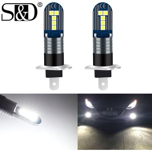 2pcs H1 H3 LED Bulb Car Fog Lights Day Driving Running Lamp 10SMD 3030 1600LM LED Fog Light Headlight Lamps 6000K White 12V