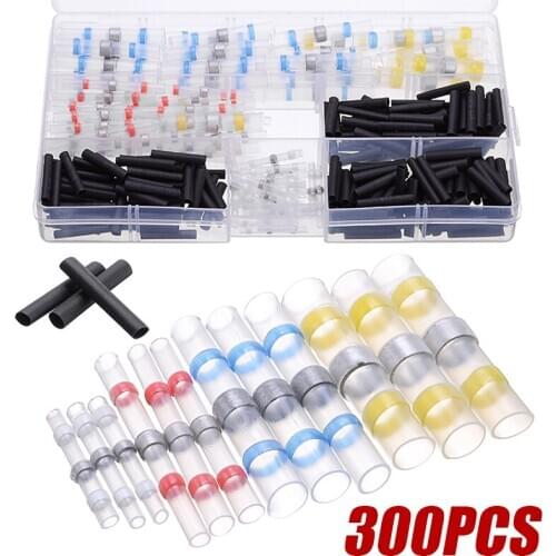 300pcs Heat Shrink Sleeve Butt Wire Connectors Terminals Waterproof Solder Sleeve Tube Electrical Wire Insulated Butt Connectors