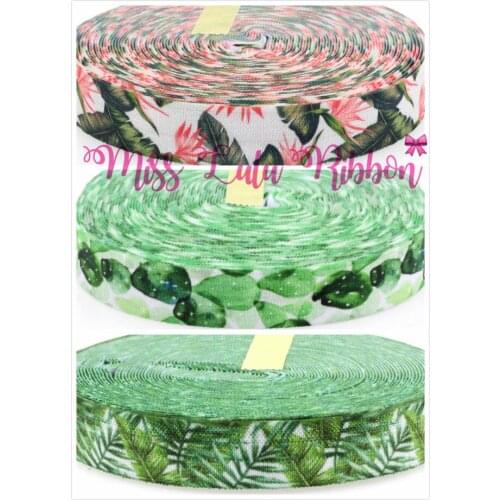 5/8" 16mm New Arrive Green Leaves Pattern Printed Elastic Ribbon Christmas Tree Decor DIY Girly Hair Bows Webbing 10yards/roll
