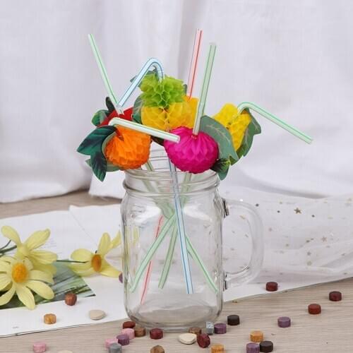 50Pcs/Pack Hawaiian Theme 3D Fruit Summer Party Colorful Cocktail Drink Straw Funny