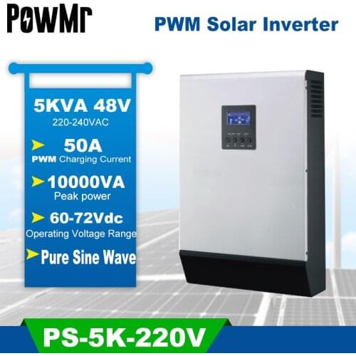 5KVA Pure Sine Wave Hybrid Solar Inverter 48V 220V Built-in PWM 50A Solar Charge Controller and AC Charger for Home Use PS-5K