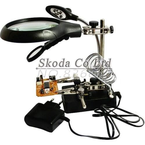 Free Shipping Multifunctional Magnifier Electric Iron Welding Tool+5 LED Lights Desktop BGA Workbench Motherboard Repair Fixture