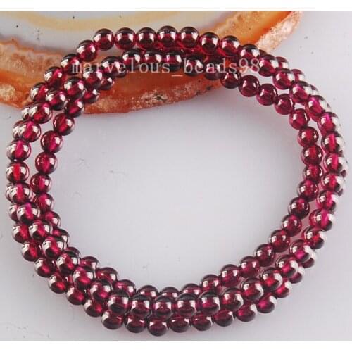 Free shipping Fashion Jewelry A++ 4MM Genuine Garnet Oblong Stretch Bracelet Strand 3 Row 21" G6662