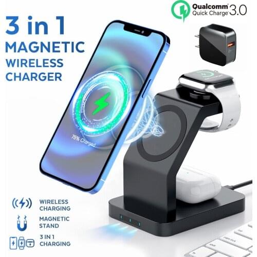 15W Wireless Charger station magsafing fast 3 in 1 smart Magnetic Holder for phone watch headset induction wireless chargers