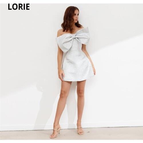 LORIE Large Glitter Satin Bow For Wedding Dress Short A Line Vestido De Noiva Boning Corset Modern Bridal Dresses Custom Made