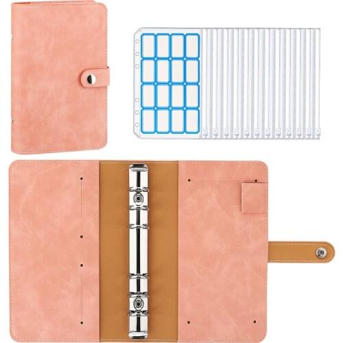 Budget Binder with Zipper Envelopes,A6 Binder Notebook,6-Ring Loose-Leaf PU Leather Binder Cover Folder Budget Planner Envelopes