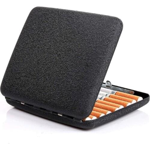 Black Matte Cigarette Case Metal (Full Pack 20s) Clamshell Anti-Pressure Clip Open Retro Tobacco Scroll Box Stash Case