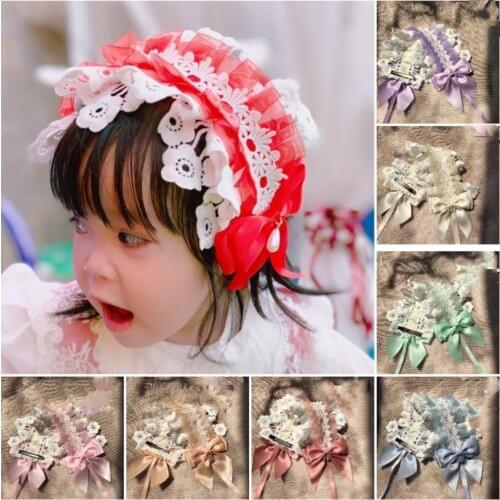Childrens Lolita Hair Band Headdress Bowknot Lace Princess Hair Accessories Hairpin Spain Retro Palace Headdress A56