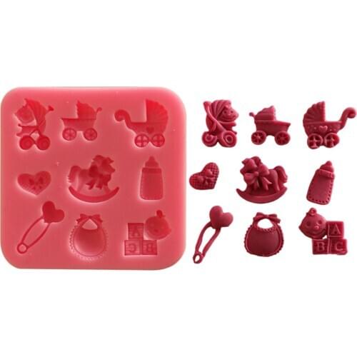 Facemile Baby Shower Party Stroller Hand Bottle Trojan Shape 3D Fondant Cake Silicone Mold Kitchen Candy Cake Decoration Tools