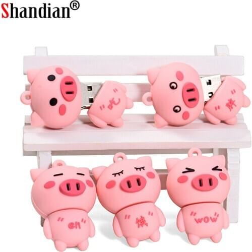 SHANDIAN USB 2.0 New cute Little pink pig usb flash drive pendrive 4GB 16GB 32GB 64GB memory Stick Pendrives thumb drive gifts